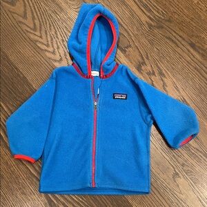 Patagonia Baby Fleece Hoodie Blue with Red Trim - 12 months